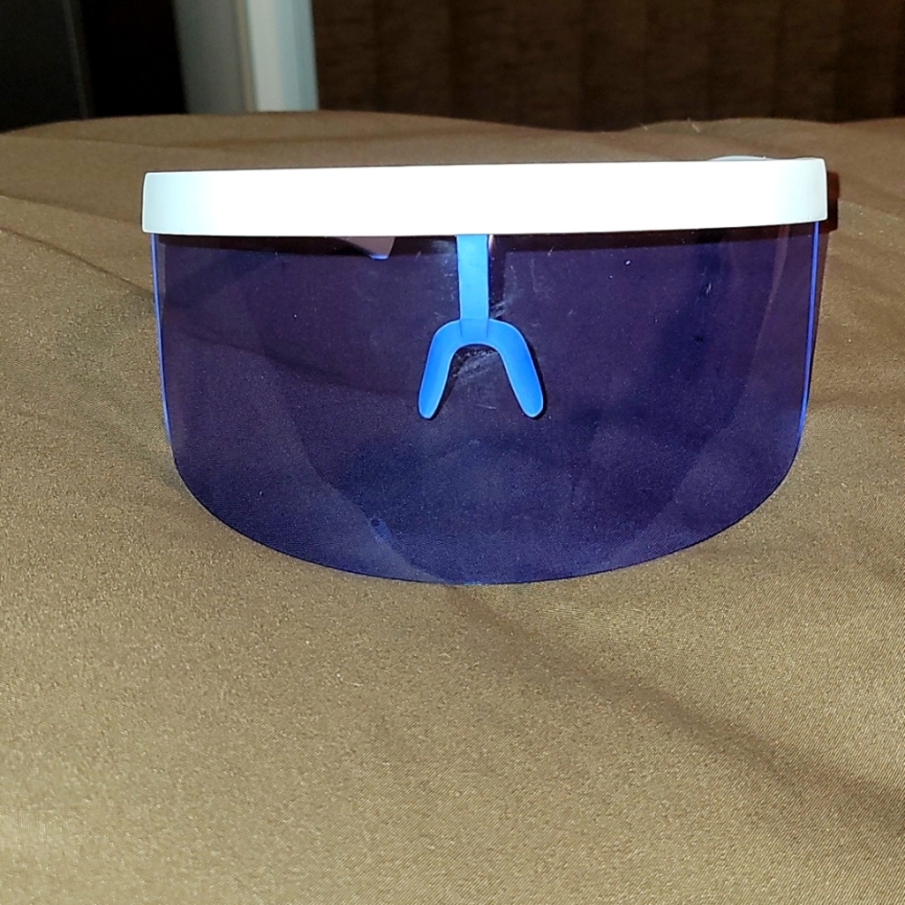 Blue Shield White Rimmed Sunglasses Oversized